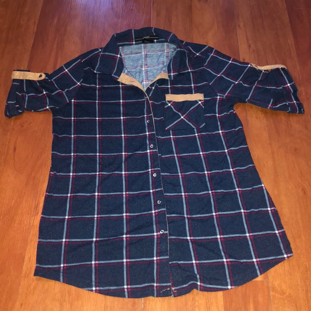 AMANG NY Women’s Flannel Top With Half-Sleeves Med